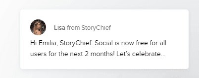 Привет, Эмилия. StoryChief: Social теперь бесплатен для всех пользователей в течение следующих 2 месяцев! Давайте отпразднуем…