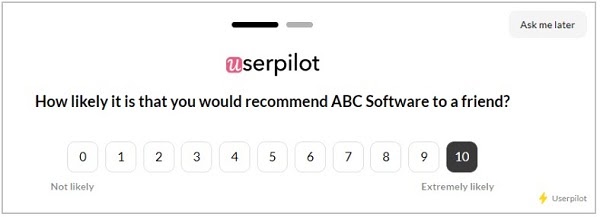 С какой вероятностью вы порекомендуете ABC софт другу? Индекс потребительской лояльности Userpilot