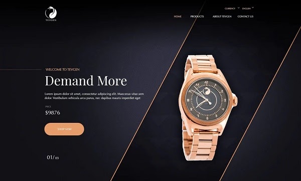 Элегантная темная тема для сайта по продаже элитных наручных часов