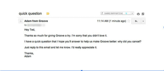Привет, Тэд! Спасибо, что дал Groove шанс, и очень жаль, что наш продукт тебя не заинтересовал. В связи с этим я хочу задать тебе небольшой вопрос, который поможет нам сделать Groove лучше: почему ты решил отказаться от сервиса? Напиши нам об этом в ответном письме. Будем признательны. С благодарностью, Адам